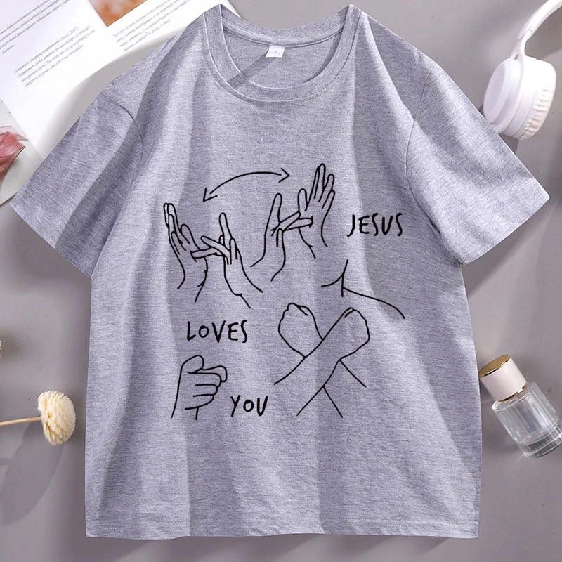 Camiseta Jesus te ama linguagem gestual