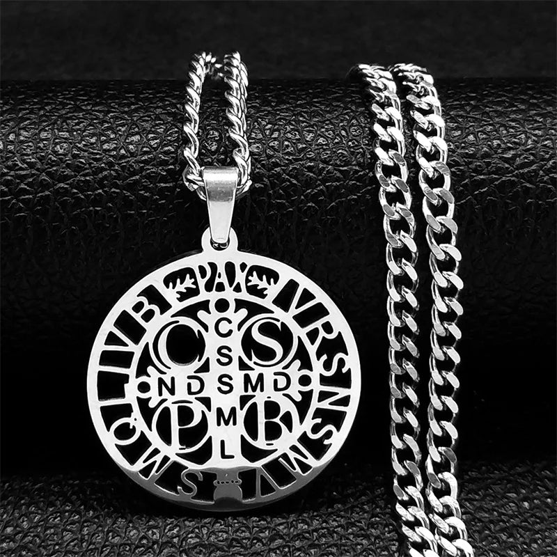Saint Benedict Openwork Medal Necklace with 50 cm Chain