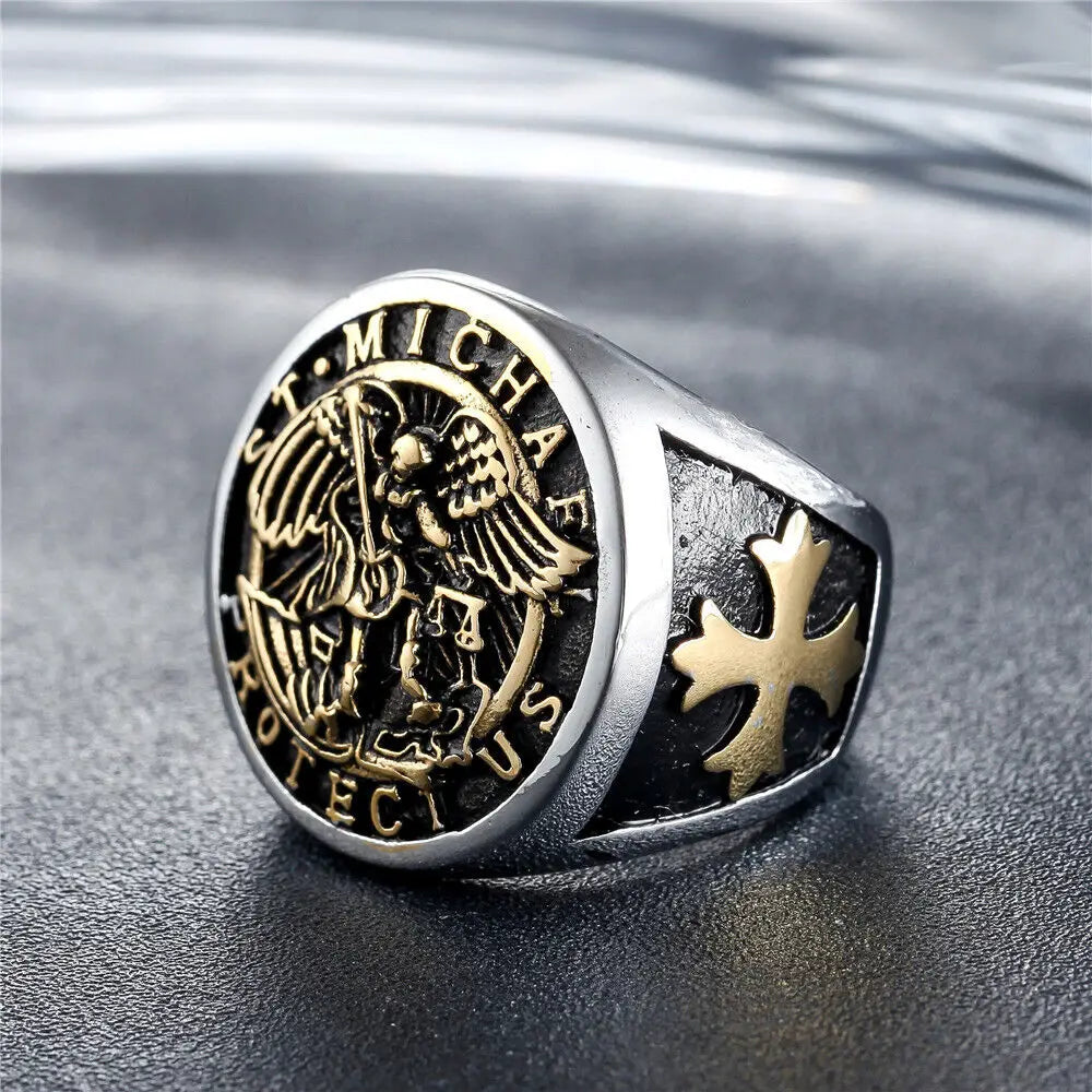 Siegelring aus Edelstahl mit dem heiligen Michael