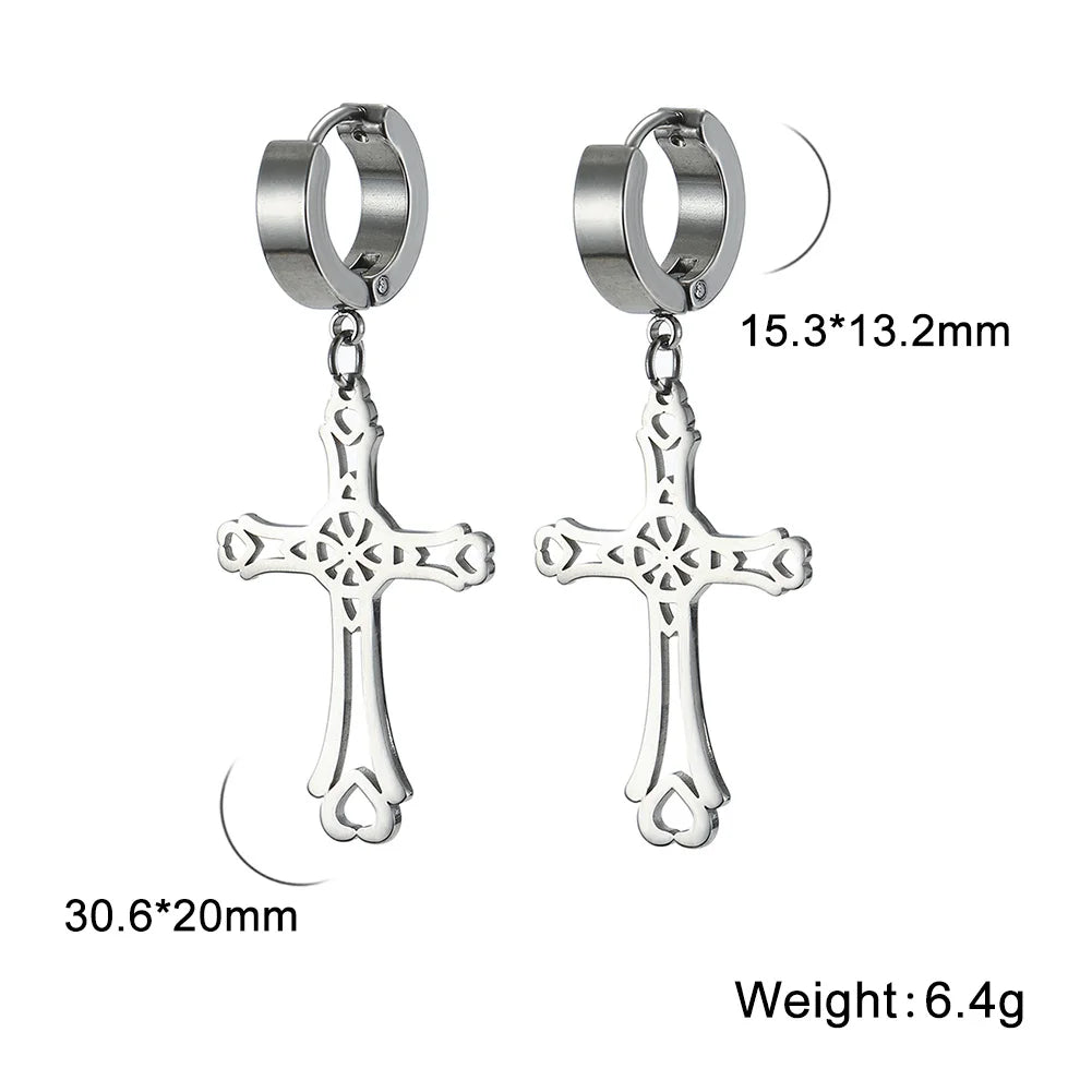 Cross Dangle Hoop Earrings