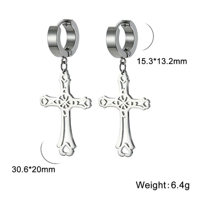 Cross Dangle Hoop Earrings