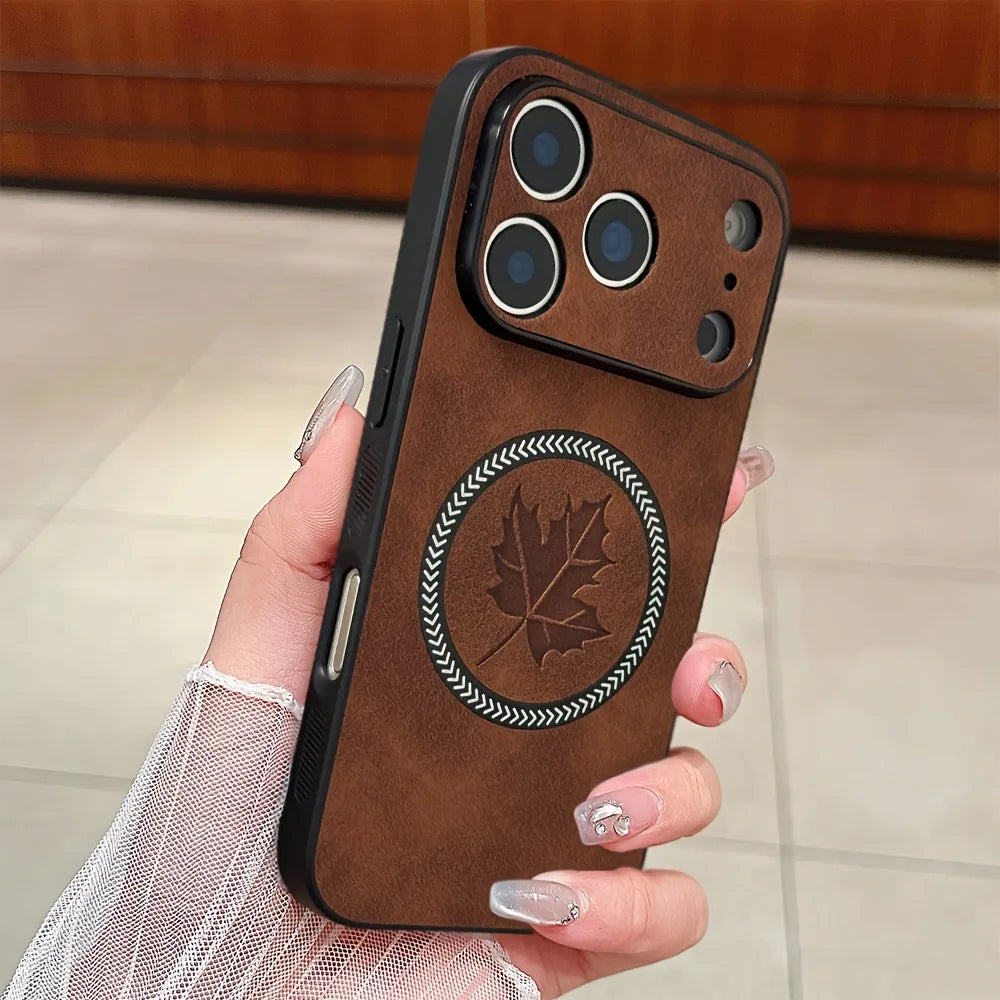 Magnetic Leather Maple iPhone Case 