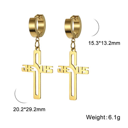 Cross Dangle Hoop Earrings