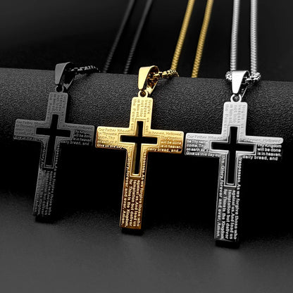 Collana con croce del Padre Nostro e catena box da 60 cm