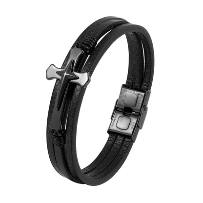 Pulseira Cruzada de Couro Multicamadas