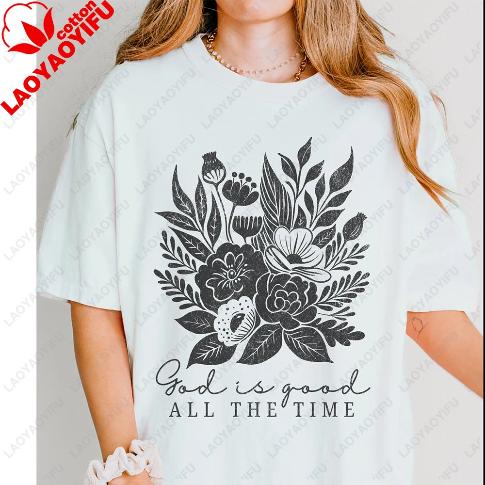 God Is Good Christian T-Shirt, Floral Faith Graphic