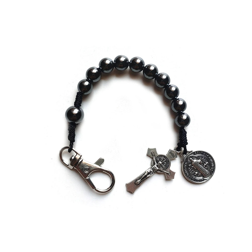 St. Benedict Hematite Crucifix Keychain