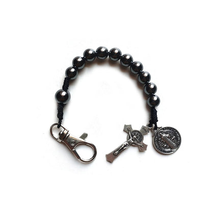 St. Benedict Hematite Crucifix Keychain