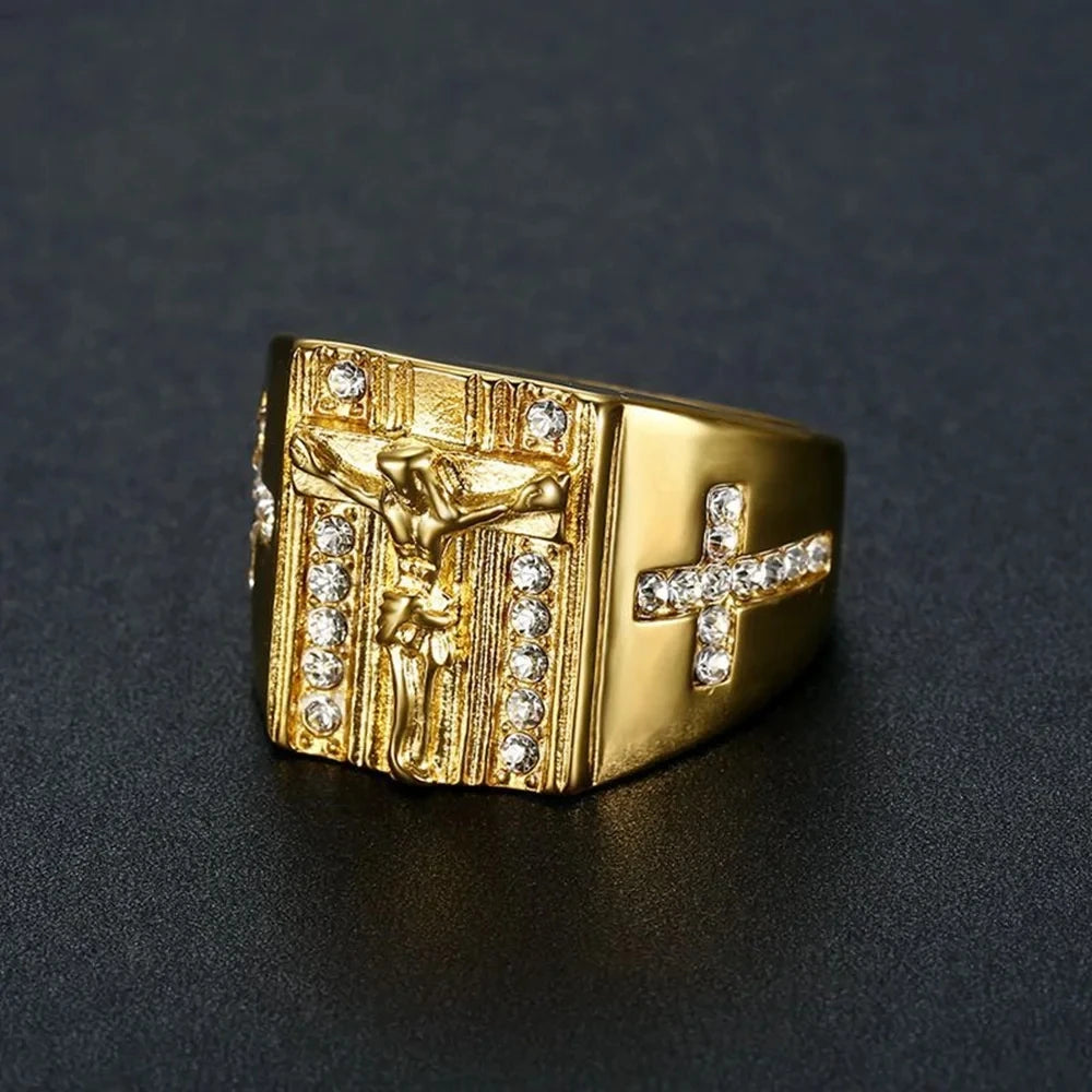 Jesus Cross with Rhinestone Ring 