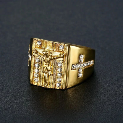 Jesus Cross with Rhinestone Ring 