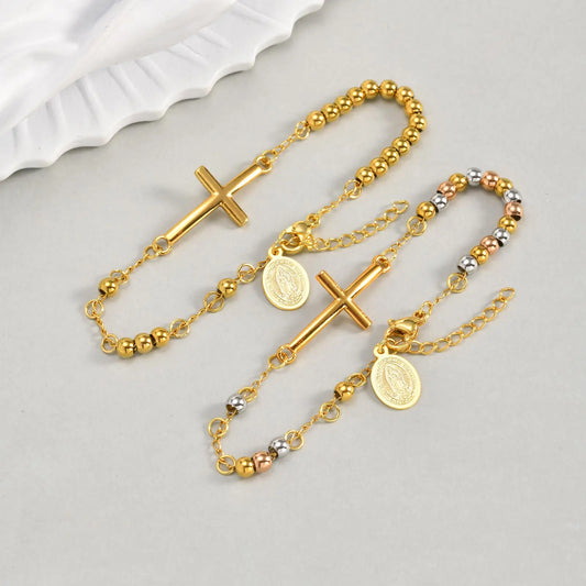 Gold Cross and Medal Bracelet