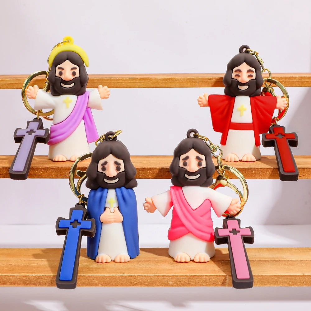 Soft Rubber Jesus & Cross Keyring Set