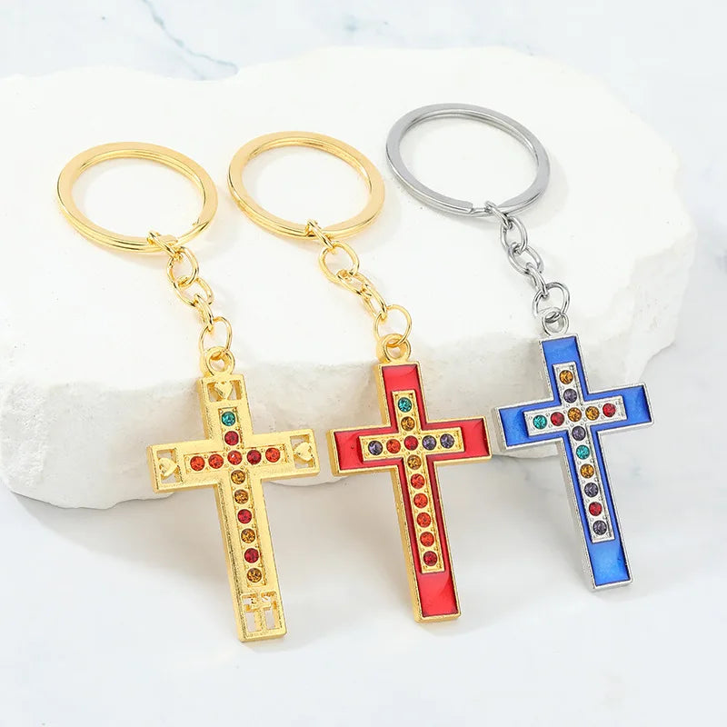 Colorful Rhinestone Cross Keyring Collection
