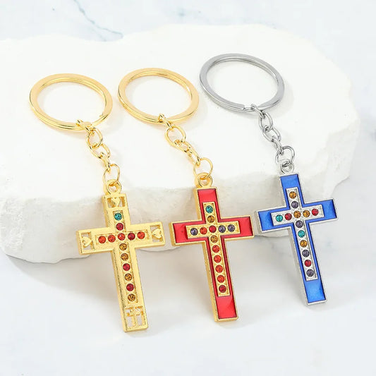 Colorful Rhinestone Cross Keyring Collection