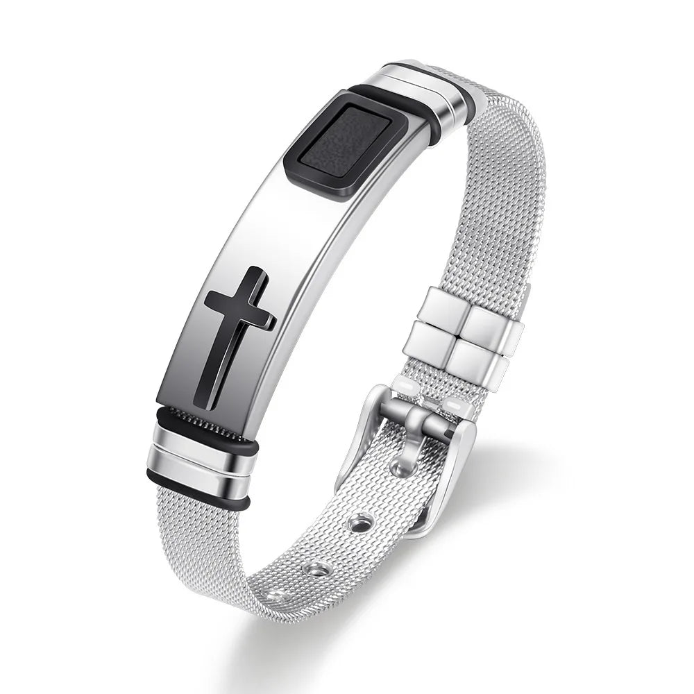 Armband mit Kreuzdetail und Silikon- oder Metallgeflechtband