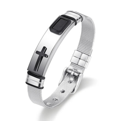 Armband mit Kreuzdetail und Silikon- oder Metallgeflechtband