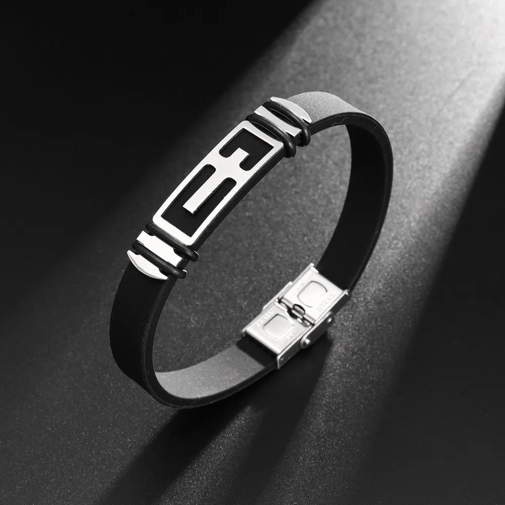 Men's Christian Cross Silicone Cuff Bracelet