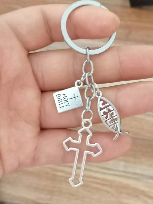 Portachiavi con pesce croce della Sacra Bibbia