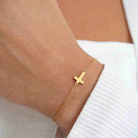 Minimalist Chain Bracelet with Sideways Cross