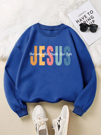 Jesus Color Letter Print Sweatshirt 