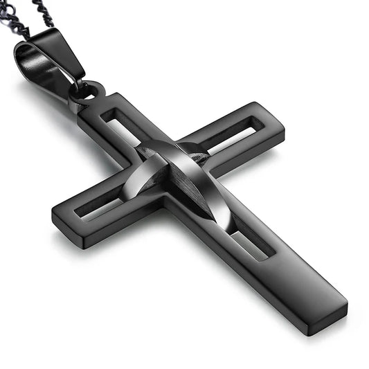 1. Collana da uomo vintage con doppio ciondolo a croce cavo in acciaio inossidabile, collana con croce, ciondolo in fibra di carbonio, regalo