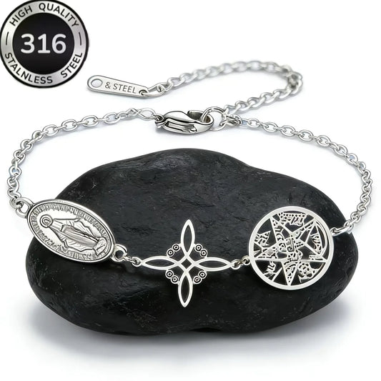 Pulseira católica de aço inoxidável com a Virgem Maria