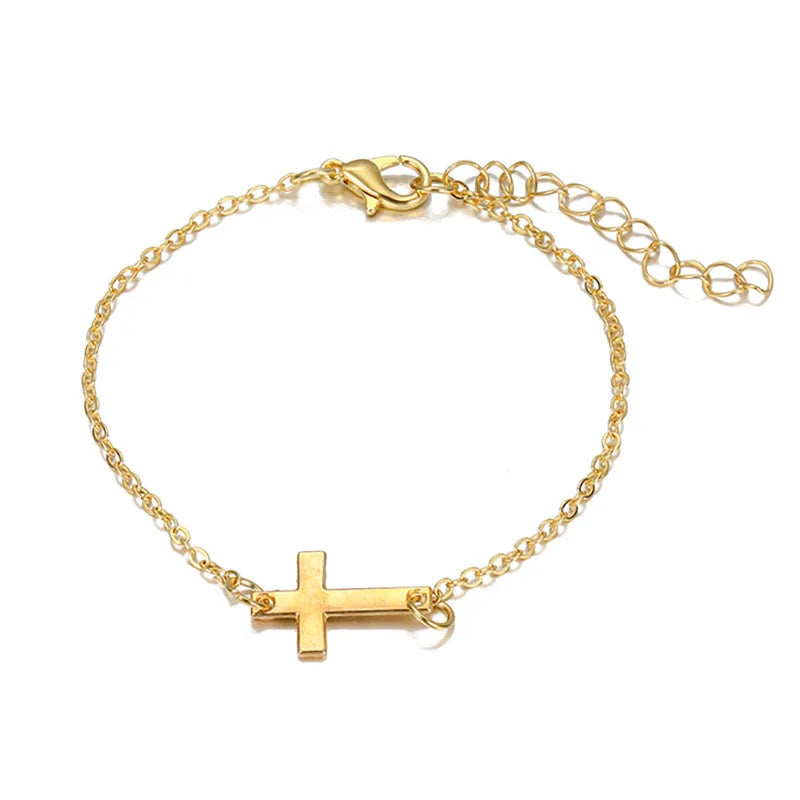 Minimalist Chain Bracelet with Sideways Cross