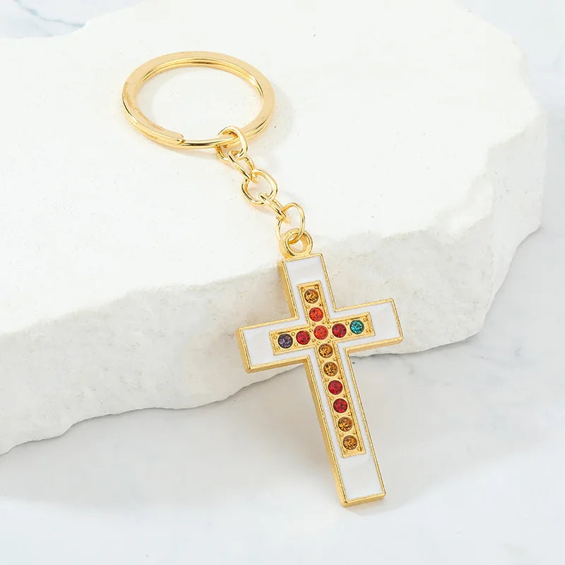Colorful Rhinestone Cross Keyring Collection