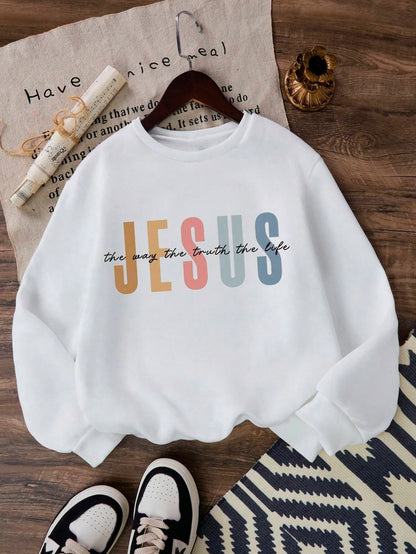 Jesus Color Letter Print Sweatshirt 
