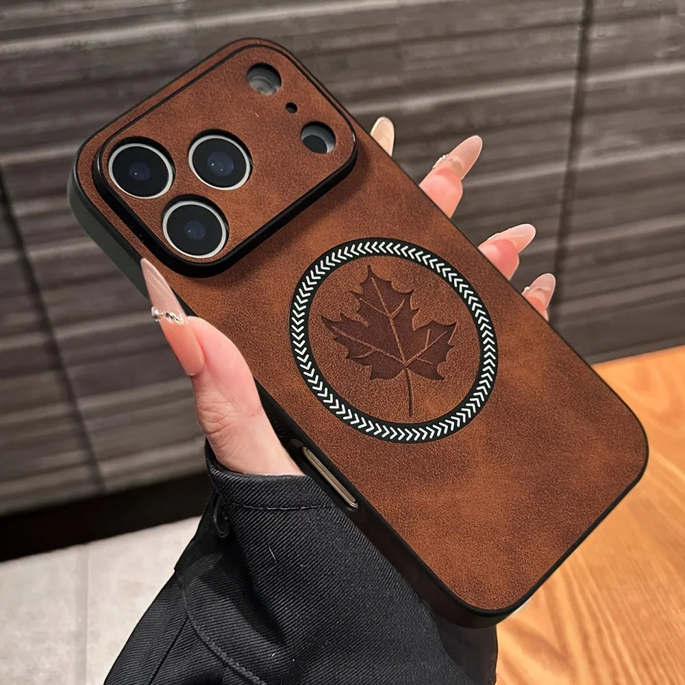 Magnetic Leather Maple iPhone Case 