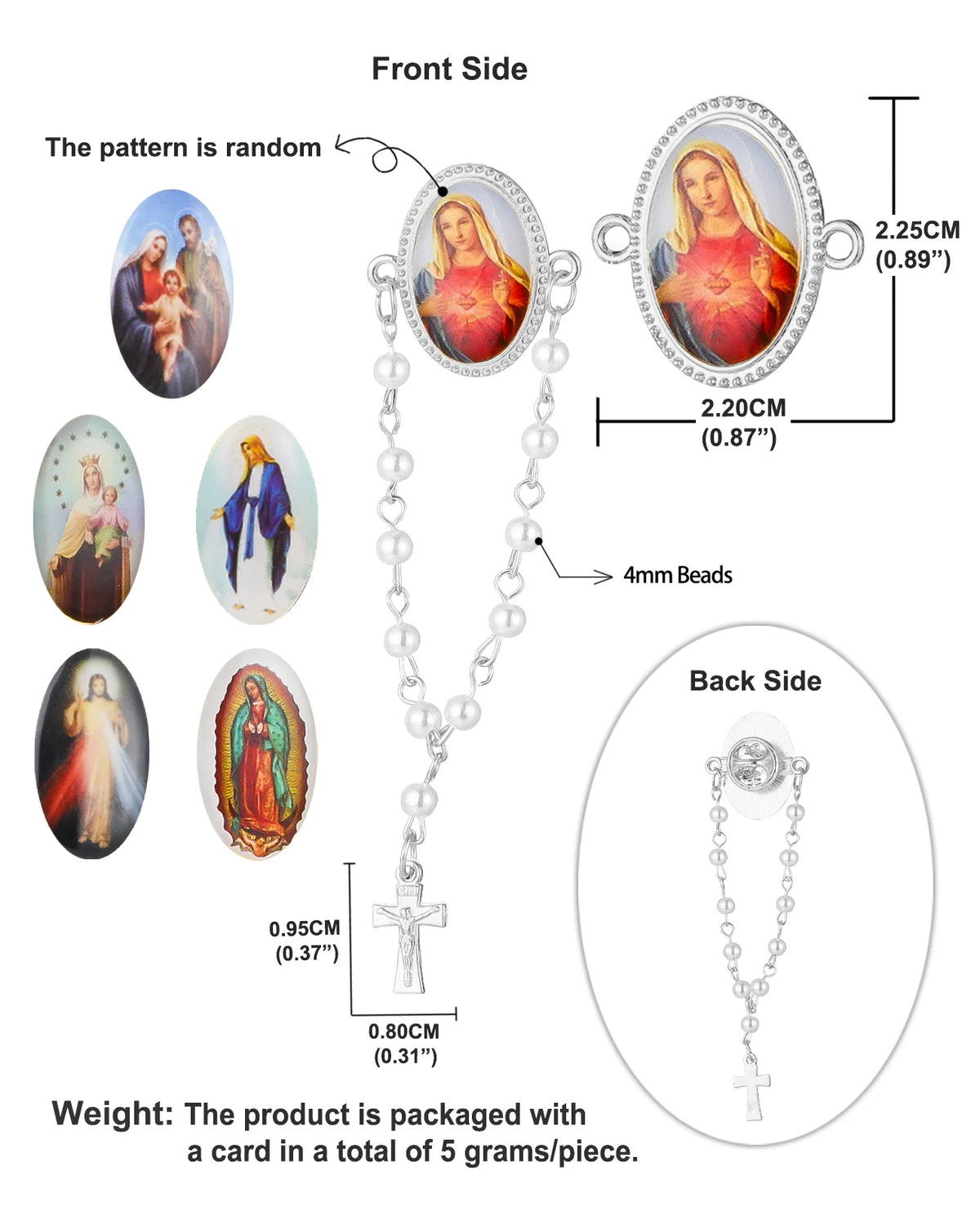 Broches religiosos inspirados en el rosario, set de 5
