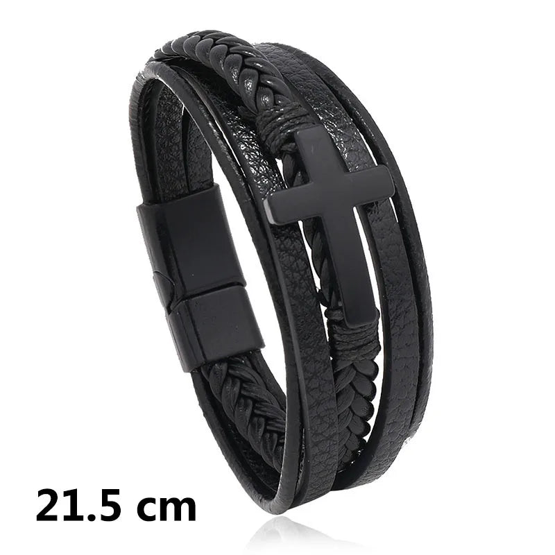Multi-Layered Leather Cross Magnetic Bracelet