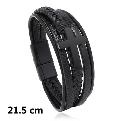 Multi-Layered Leather Cross Magnetic Bracelet
