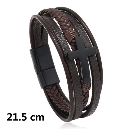 Multi-Layered Leather Cross Magnetic Bracelet
