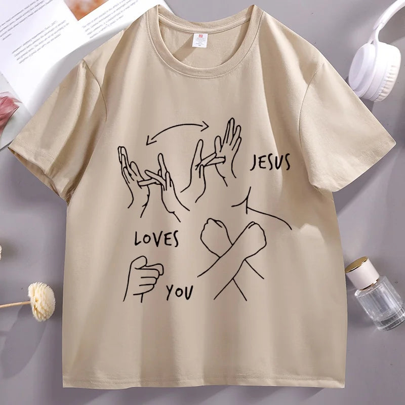 Camiseta Jesus te ama linguagem gestual