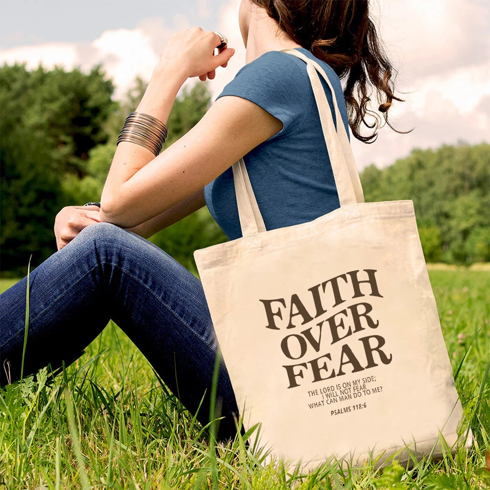 Faith Over Fear Scripture Tote Bag
