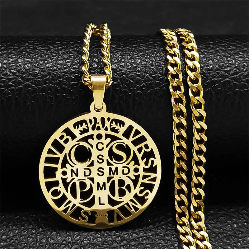 Saint Benedict Openwork Medal Necklace with 50 cm Chain