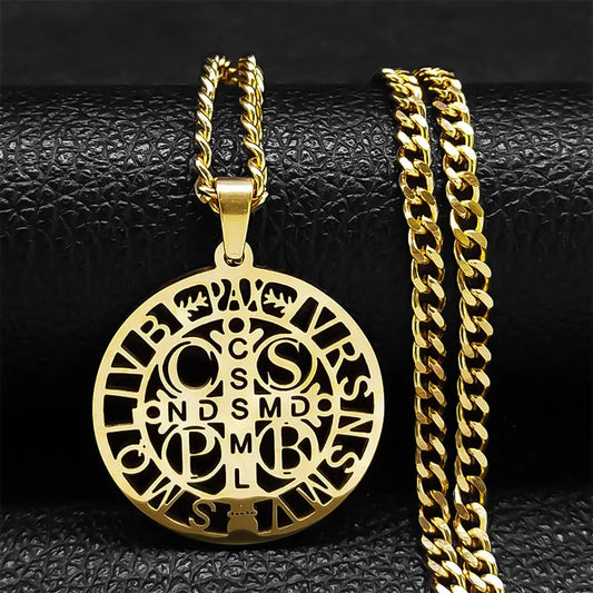 Saint Benedict Openwork Medal Necklace with 50 cm Chain