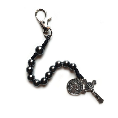 St. Benedict Hematite Crucifix Keychain