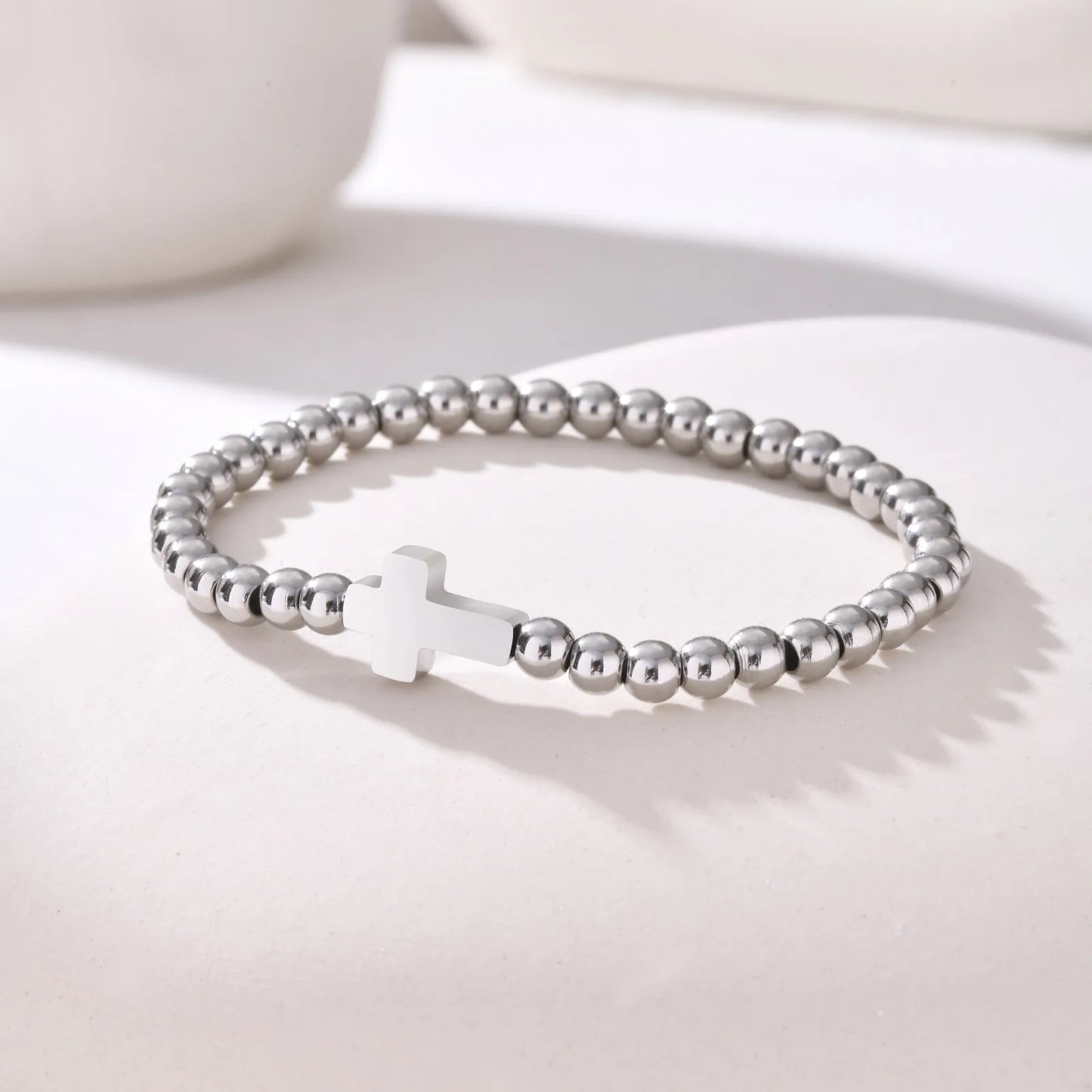 Elegant Beaded Cross Devotional Bracelet