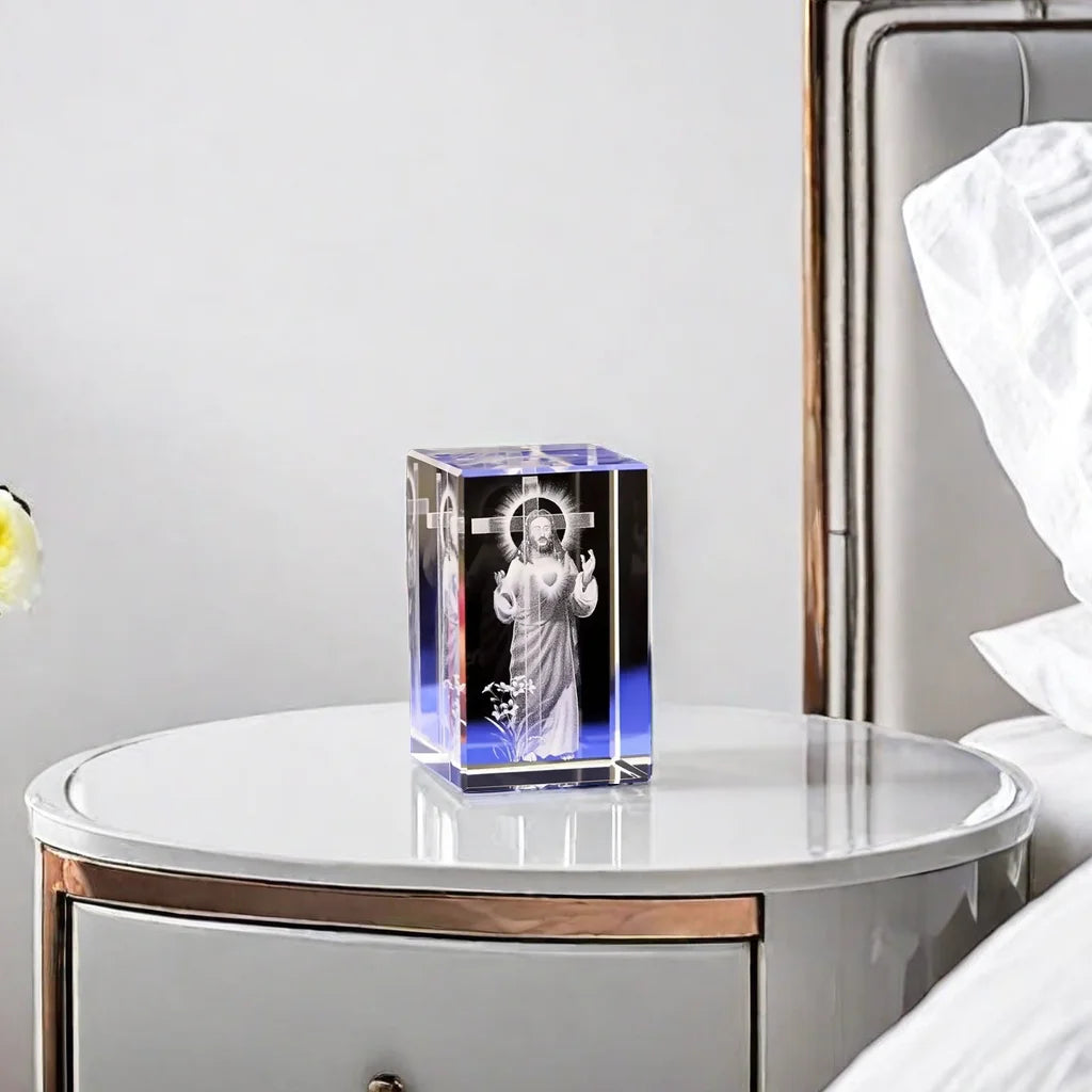 Jesus Crystal Cube Decor 