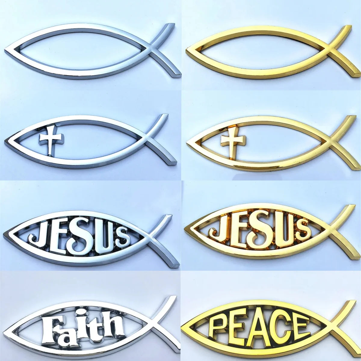 Emblema Cristão Cromado Peixe JESUS