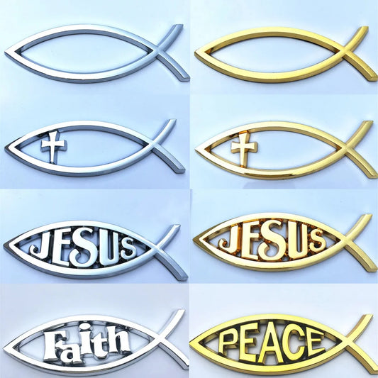 JESUS Fish Chrome Christian Badge