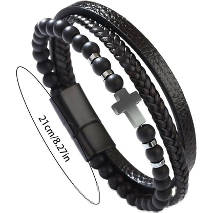 Men's Christian Cross Stone Bead Bracelet