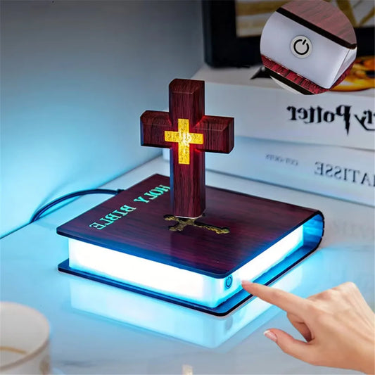 LED Illuminated Bible with Cross Night Light