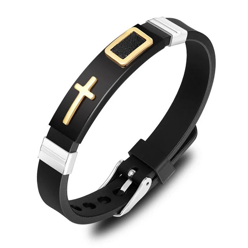 Armband mit Kreuzdetail und Silikon- oder Metallgeflechtband