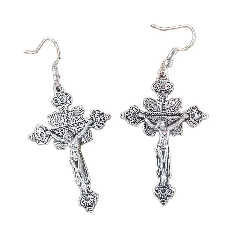 Ornate Antique Crucifix Drop Earrings