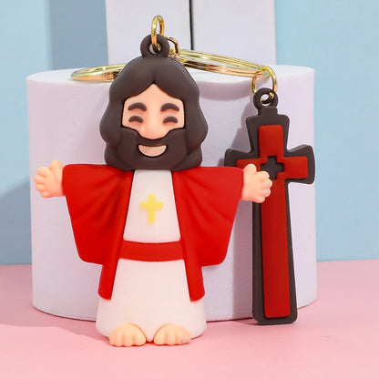 Soft Rubber Jesus & Cross Keyring Set