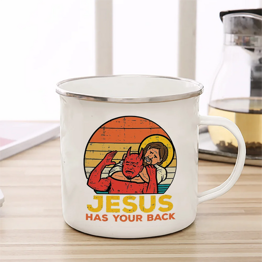 Jesus está com sua xícara de café nas costas