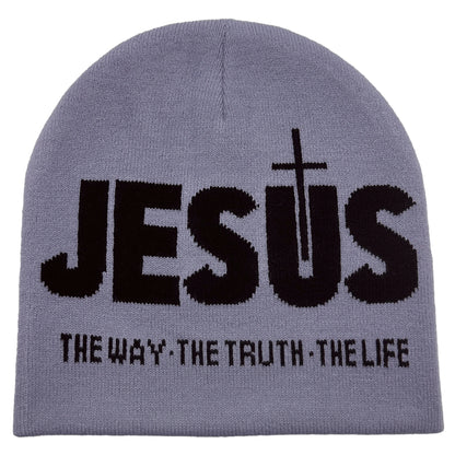 Gestrickte Jesus-Mütze mit glaubensinspiriertem Schriftzug